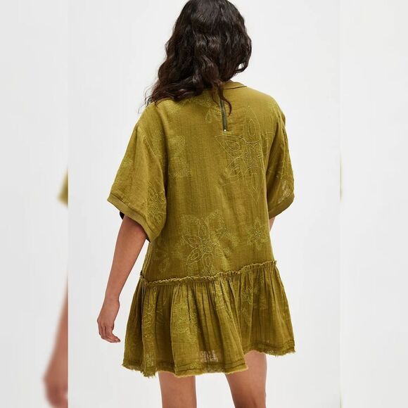 Free People Picking Petals Mini Dress Cardamom Seed Olive Green Women's Large - Picture 4 of 16